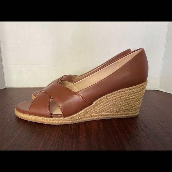 NEW Jack Rogers PALMER Crisscross Wedge Espadrille Heels Mocha Leather - Picture 3 of 8
